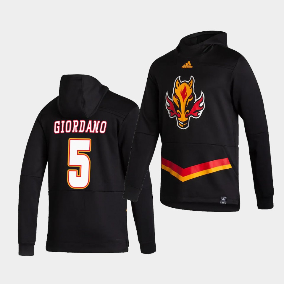 Men Calgary Flames #5 Giordano Black NHL 2021 Adidas Pullover Hoodie Jersey